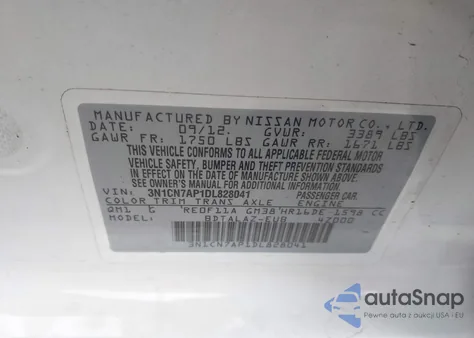 2013 Nissan Versa 1.6 S+ from USA, damaged, VIN 3N1CN7AP1DL828041